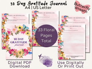 30-Day Gratitude Journal - Butterfly Wreath