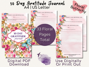 30-Day Gratitude Journal - Floral Butterfly